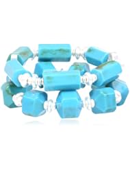 Kenneth Cole New York "Urban Naturals" Turquoise Geometric Bead 2 Row Stretch Bracelet, 7.5"