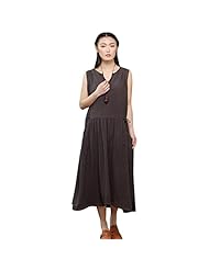 V-neck Belted Cotton/Linen Sleeveless Summer  Dress