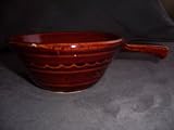 Vintage Mar-crest Brown Daisy Dot Pattern Individual French Handled Casserole 10 Ounces Circa 1950