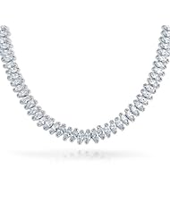 Bling Jewelry Sterling Silver Marquise Cut CZ Tennis Necklace 18in