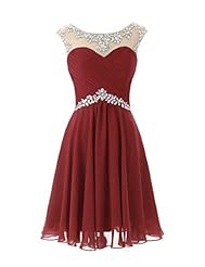 Girls Sexy Short Lace  Chiffon Evening Dress/Homecoming Dress/Bridesmaid Dress/Prom Dress/Wedding Party Dress  With Rhinestones