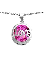 Original Star K (tm) Large Love Round Pendant with 15mm Round Created Pink Sapphire in 925 Sterling Silver
