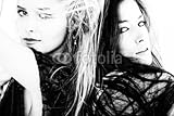 IMAGE OF Wallmonkeys Peel and Stick Wall Decals - Blond and Brunette Women Portrait in Black and White - 60