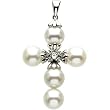 14K White Gold Pearl and Diamond Cross Pendant - 37.00x25.00mm