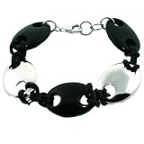 Sterling Silver Rhodium Plated and Black Resin Link Bracelet