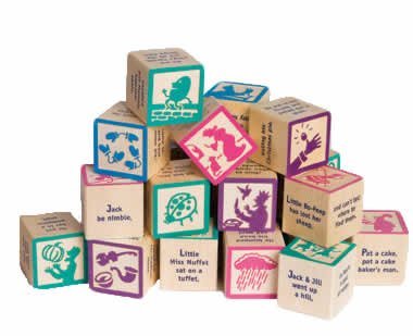 Each Block Is Embossed With Two Silhouette Images From Mother Goose Stories, With The Nursery Rhyme Text On The Other Four Sided - Nursery Rhyme 28 Block Set