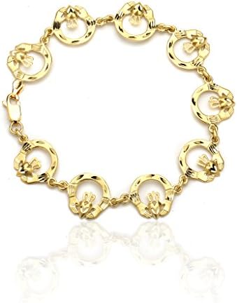Hands Holding Heart Claddagh Fancy Bracelet - 10k Yellow Gold - 7 Inch
