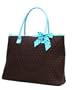 Belvah Large Quilted Tote Bag - Blue, Chocolate Brown