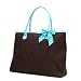 Belvah Large Quilted Tote Bag - Blue, Chocolate Brown