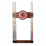 NHL Calgary Flames two-piece Wood and Mirror Wall Cue Rack