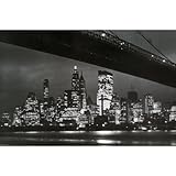 New York City (Brooklyn Bridge and Skyline at Night) Art Poster Print