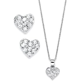 STERLING SILVER CLEAR CZ SMALL HEART EARRING AND PENDANT SET