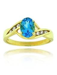 10k Yellow Gold Blue Topaz Oval Gemstone and Diamond Ring, Birthstone of December