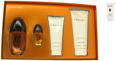 Calvín Kléin óbsession Women Gift Set - 3.4 oz Eau De Parfum Spray + 6.7 oz Body Lotion + .5 oz Mini EDP Spray + 3 oz Shower Gel + a FREE 1.7 oz Body Wash