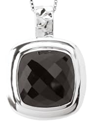 925 Sterling Silver Square Faceted Cushion-Cut Onyx Pendant with Hammered Bail