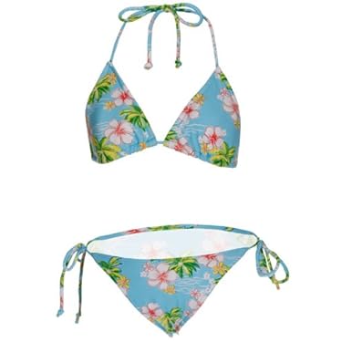 Sabree Hawaiian Print String Bikini Large Aqua 304bl