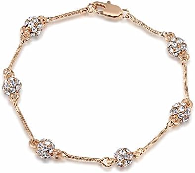 Hitaocity 18k Rose Gold Plated CZ Cubic Zirconia Bling Bling 6 Charm Diamonds Beads link Bracetet