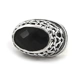 Sterling Silver Elegant Open Woven Link Frame Black Faceted Crystal Dramatic Ring