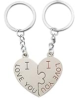 I Love You Design Pair Couple Key Chain with Heart Pendant