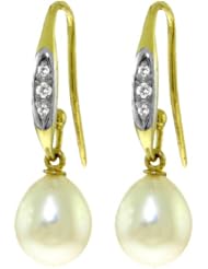 14k Gold Fish Hook Earrings with Genuine Diamonds & Pearls