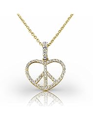 14KT Yellow Gold Charming Peace and Love Diamond Pendant. 5/8 CTW
