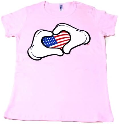 Women's Love America Sweet Handy Heart Graphic Tee, Pink XL