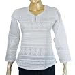 Womens Shirt Cotton Long Sleeve Top Blouse Chikan Embroidery Size XS (ctop402)
