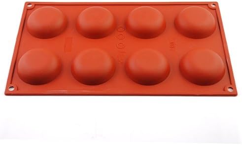 iClover 8-Cavity Mini round Cake Mold Chocolate Mold Jelly Tray , Ice Cube , Pudding Mold food Grade Silicone bakeware Baking Pan -Vermilion