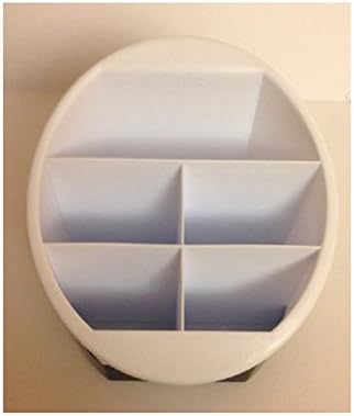 Organizer Caddy Desktop Desk 5 Compartment White and Black Pencil Holder for Office, Home, School - FREE Basket!