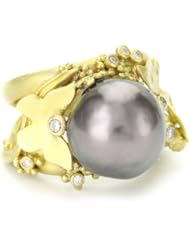 Vibes "Whimsical" 18 Karat Gold Tahiti Pearl and Diamond Ring, Size 6