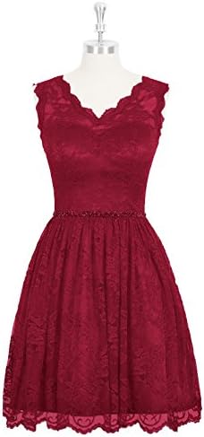 Emyrin Scallop Lace Hems Vback Skirt Belt Burgundy Bridesmaid Dresses