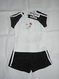Girls Pull-on Terry Short Set with Side Stripes and Appliqued T Shirt in Black