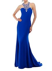 Mermaid Open-Back Beaded Lace Halter Spandex Evening Dress/Prom Dress/Party Dress 