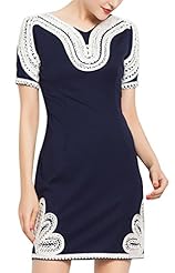 V-neck Cotton/Polyester/Spandex Short Sleeves Pleated Embroidered Ruched Midi Dress 