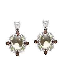 Lemon Quartz, Smoky Quartz, and Peridot Sterling Silver Designer Earrings with Genuine Gemstones
