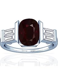 14K White Gold Cushion Cut Ruby Ring With Sidestones