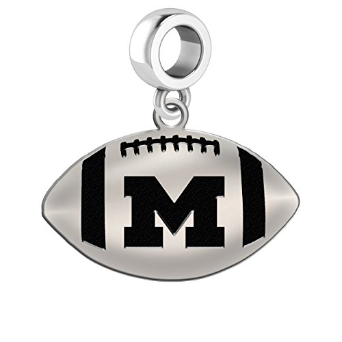 Michigan Wolverines Sterling Silver Football Cut Out Drop Charm Fits All European Style Charm Bracelets