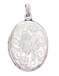 Sterling Silver 2 Photo Floral Oval Locket