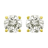 10k Yellow Gold Round Diamond 4-Prong Stud Earrings (1/10 cttw, I-J Color, I3 Clarity)