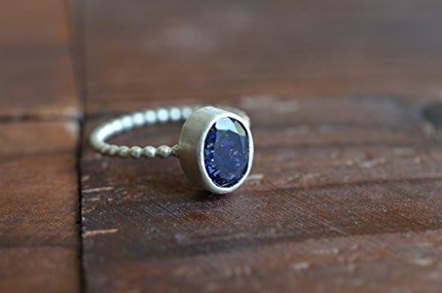 Blue Iolite Pyrite Fine Silver and Sterling Silver Bezel Size 7 Ring