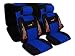 A Set of Low Back Type R Flame Racing Style Front Bucket Seat Covers, Head Rest Cover, Bench Seat Cover, Steering Wheel Cover and Shoulder Strap Cover - Blue