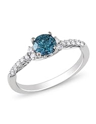 14k White Gold Blue and White Diamond Fashion Ring (0.75 Cttw, G-H Color, I1-I2 Clarity)