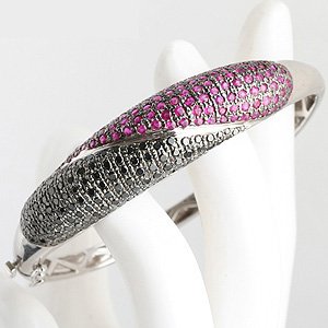 14K White Gold 3.55 CTW Black Diamond and 3.50 CTW Ruby Bangle Bracelet by