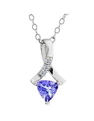 0.43 Ct Trillion Blue Tanzanite and White Diamond 18k White Gold Pendant