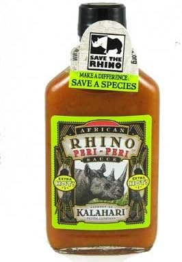African RhinoPeri-Peri Extra Hot Sauce single bottle.