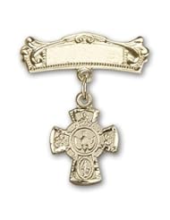 14kt Gold Baby Badge with 5-Way Charm and Arched Polished Badge Pin