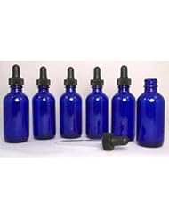 BISS Basic: Premium Vials B37-6 Cobalt Glass Bottles for Essential Oils with Glass Eye Droppers, 2 oz Capacity, Blue (Pack of 6) - Shangdong