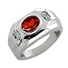 1.18 Ct Red Garnet & White Diamonds Men's Silver Ring