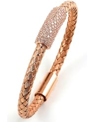 Sterling Silver & Cz Pink Gold Plated Bangle