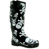 Spy Love Buy Womens Skull And Crossbone Calf Buckle Flat Wellington Knee High Boots "Pirate"